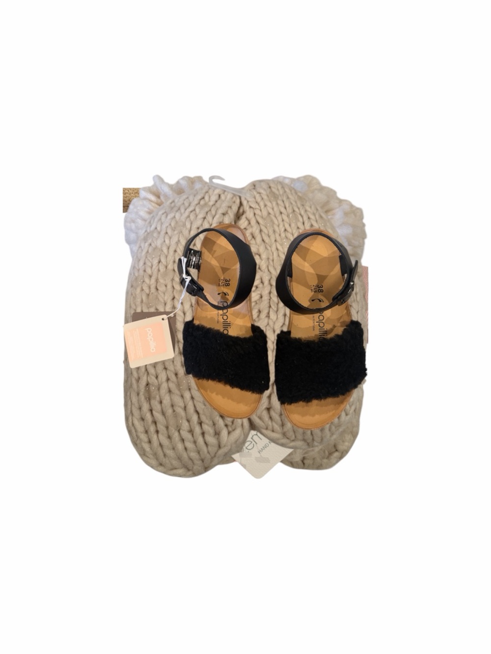 Birkenstock Papillio Black Faux-Fur Ankle Strap Sandals